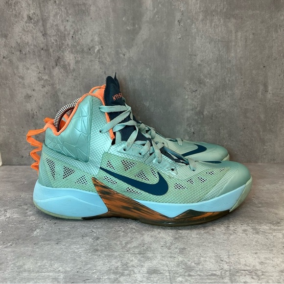 Nike Zoom Hyperfuse Basketball Sheos Mens sz 10.5 - teal/orange - Picture 1 of 6